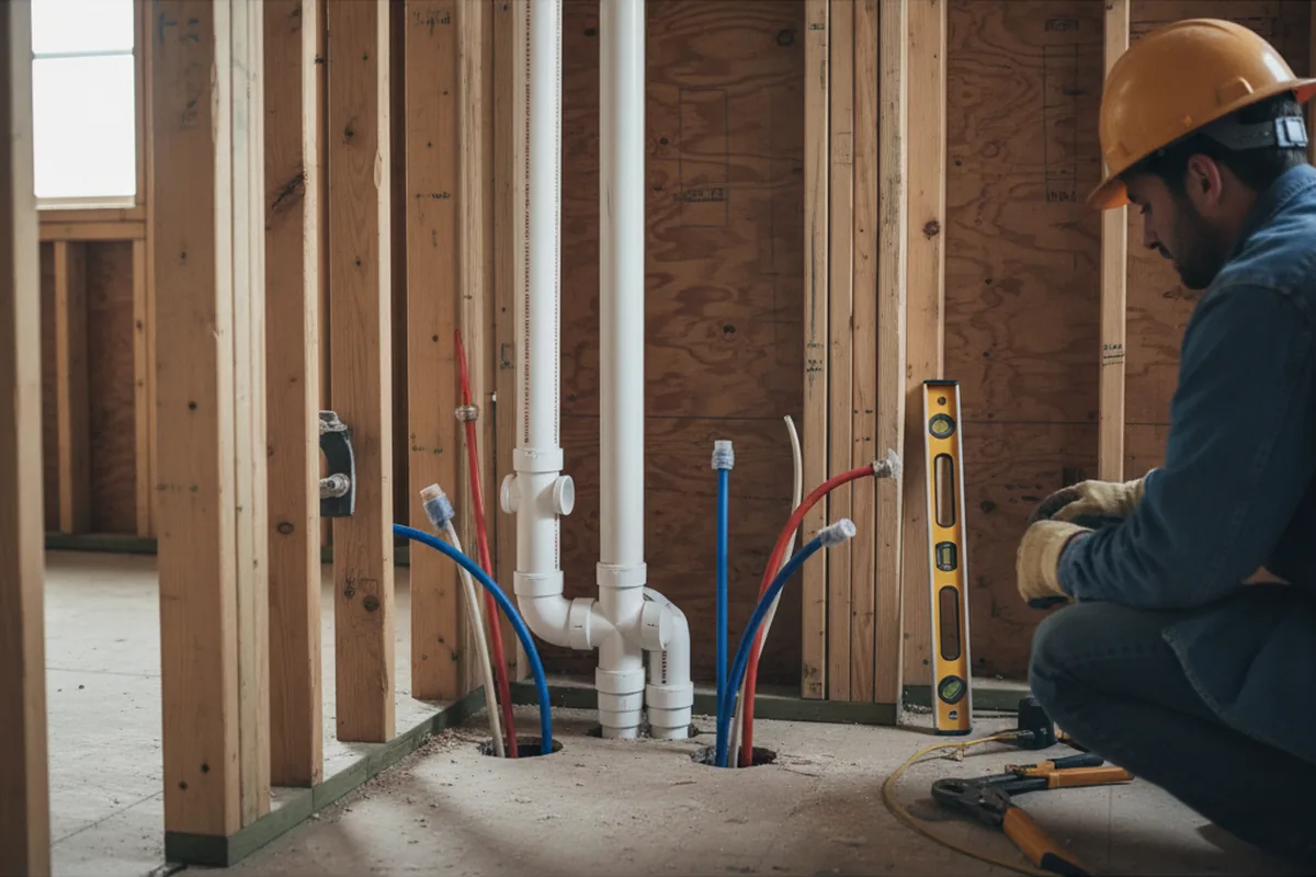 Drain and supply rough-in during Leak Detection in Burneyville